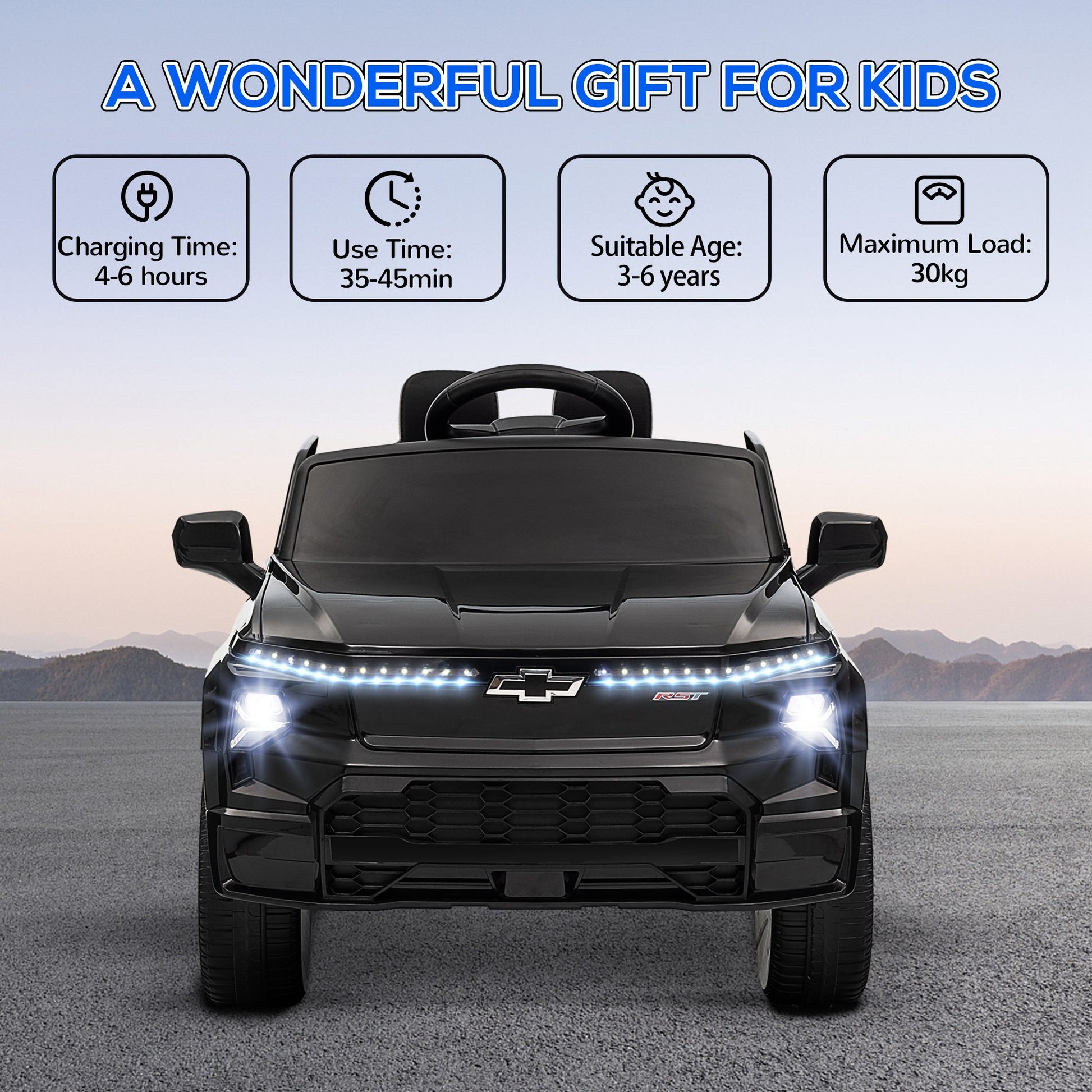 Qaba 12V Kids Electric Car, Chevrolet Silverado Ev Rst Licensed Ride On Car With Parent Remote Control, Spring Suspension, Soft Start, Training Wheels, Led Lights, Music, Mp3, 3 Speed, Black Black