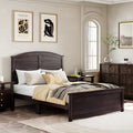 Farmhouse Wooden Platform Queen Size Bed With Curl Design Headboard And Footboard For Teenager, Espresso Queen Espresso Pine