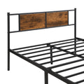 King Size Metal Bedframe,Headboard With Wood Panel Decoration,Black Black Brown Metal