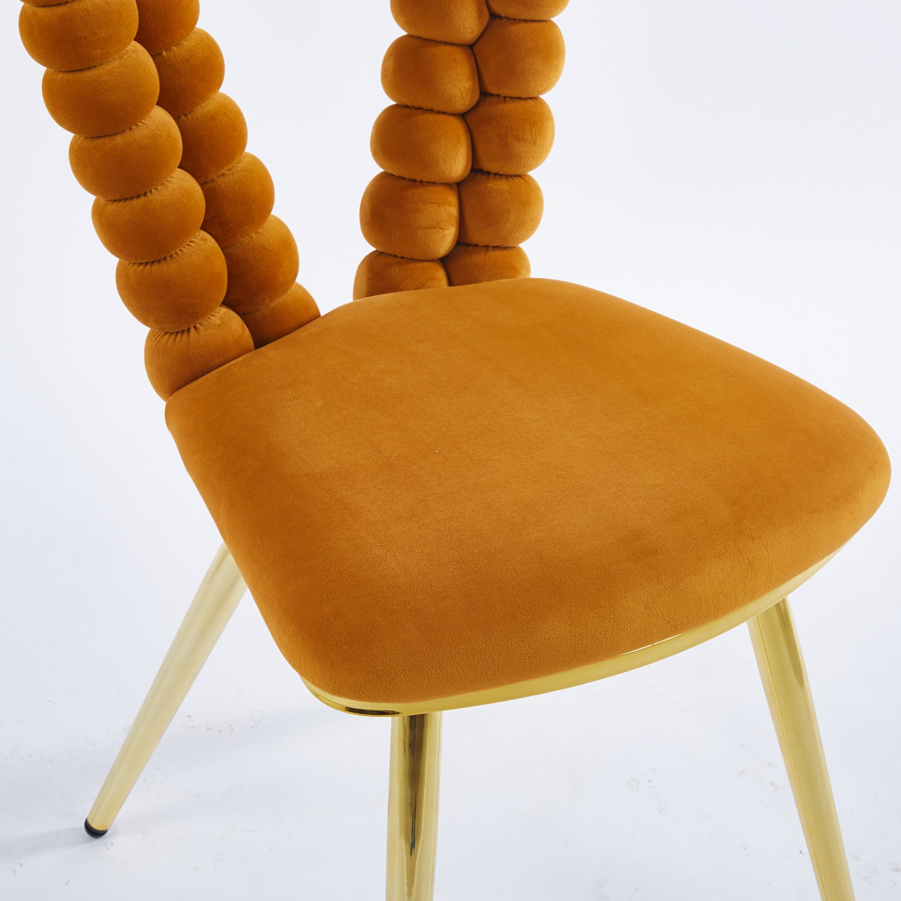 Orange And Gold Modern Chair Set Of 2 With Iron Tube Legs, Soft Cushions And Comfortable Backrest, Suitable For Dining Room, Living Room, Cafe,Hairball Back Orange Fabric