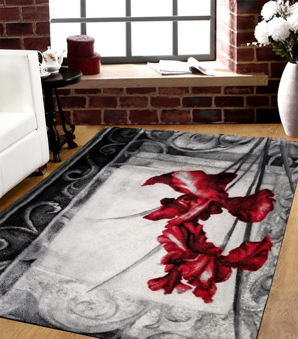 Jersey Area Rugs, Carpets For Livingroom, 5X7 Area Rugs ,1776 Black Red Rectangle 5&7 Black Red Contemporary Abstract Polypropylene