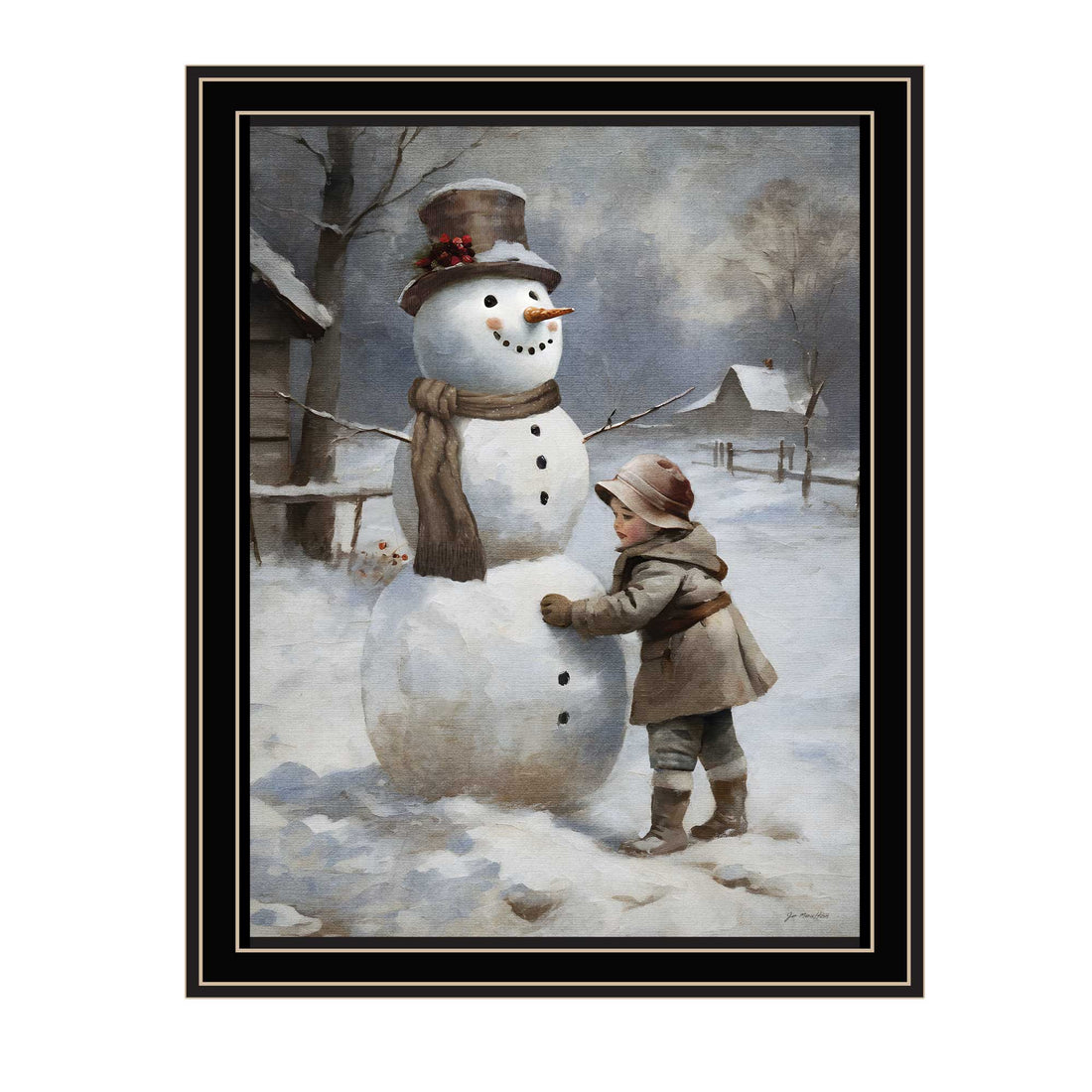 Finishing Touch On The Snowman Black Framed Wall Art For Living Room, Holiday Wall Art Print For Home Decor, Bedroom Wall Art By Jo Moulton Multicolor Wood Paper