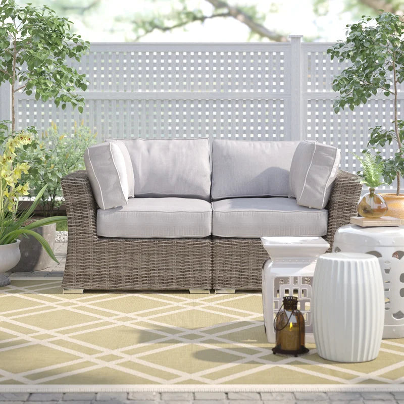 Fully Assembled 66" Outdoor Wicker Loveseat With Cushions Gray,Grey Mix Wicker
