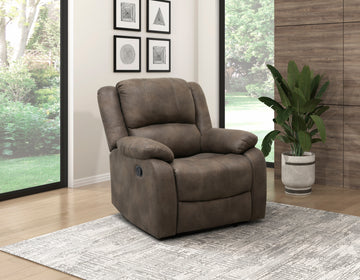 Modern Reclining Chair Brown Polished Microfiber Pillowtop Arms Solid Wood Frame 1Pc Living Room Furniture Brown Microfiber Wood Primary Living Space Pillow Top Arms Solid Wood