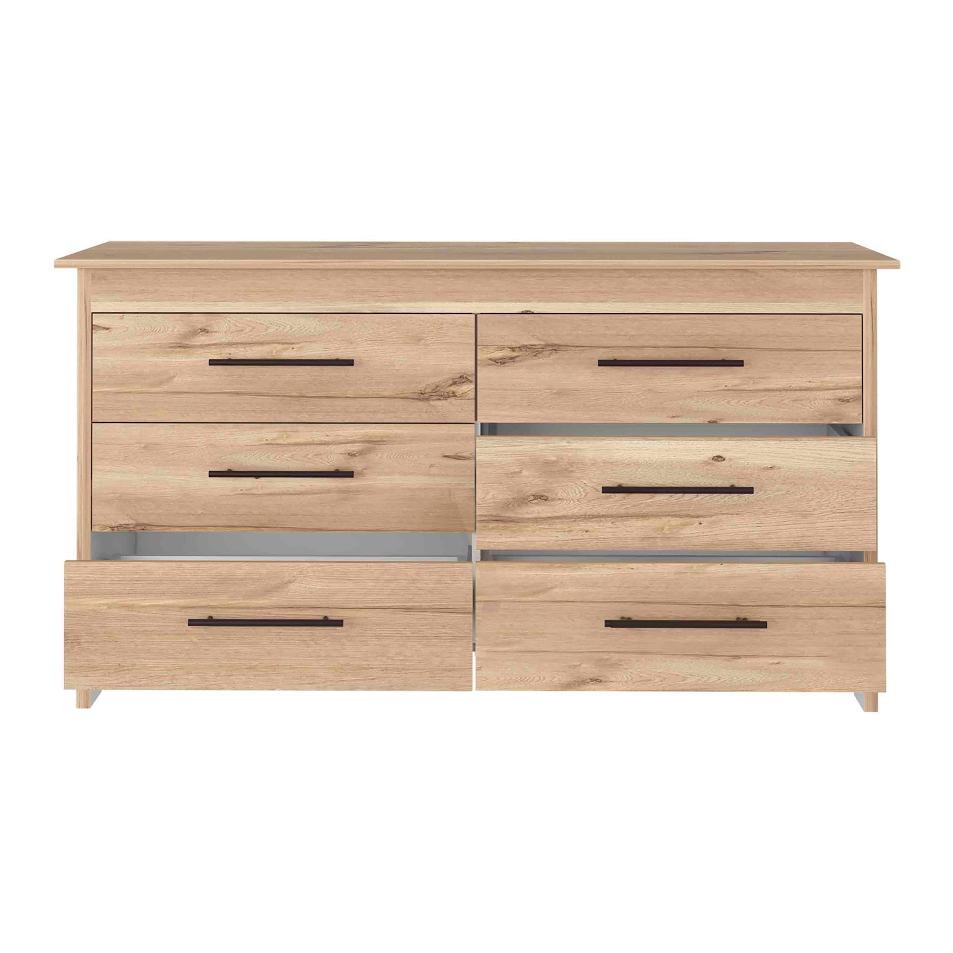 Double Dresser, 6 Drawer, Superior Top, Light Oak White Multicolor Solid Wood Mdf Engineered Wood