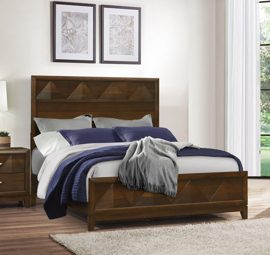 Modern Bedroom Walnut Finish 1Pc Queen Bed Decorative Design Headboard Footboard Wooden Furniture Box Spring Required Queen Walnut Wood Bedroom Contemporary,Modern Panel Wood