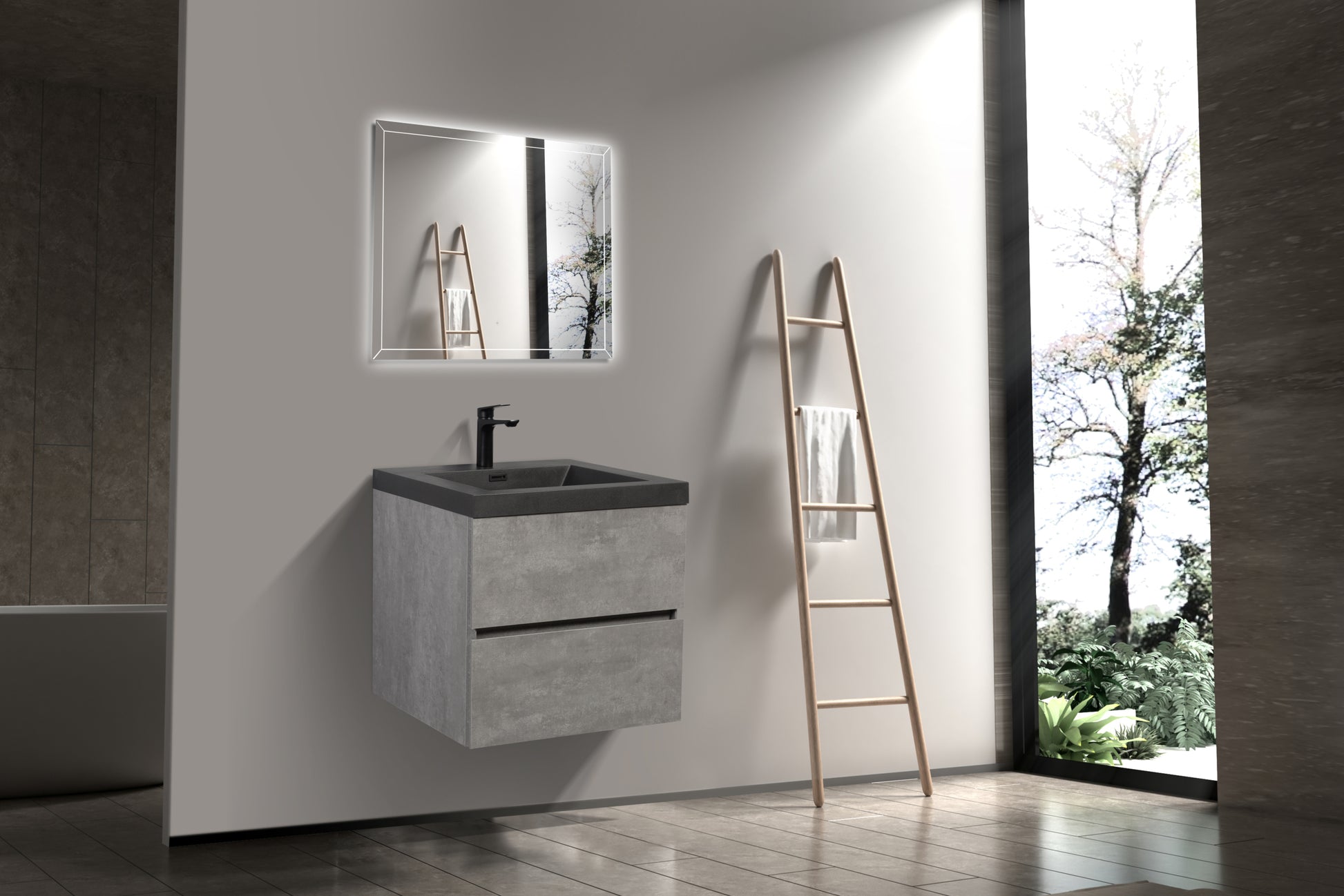 24" Floating Bathroom Vanity With Sink, Modern Wall Mounted Bathroom Storage Vanity Cabinet With Black Quartz Sand Top Basin And Soft Close Drawers, 24V12 24Gr Grey 24Vedi 24B 2 Grey Ash Wall Mounted Plywood