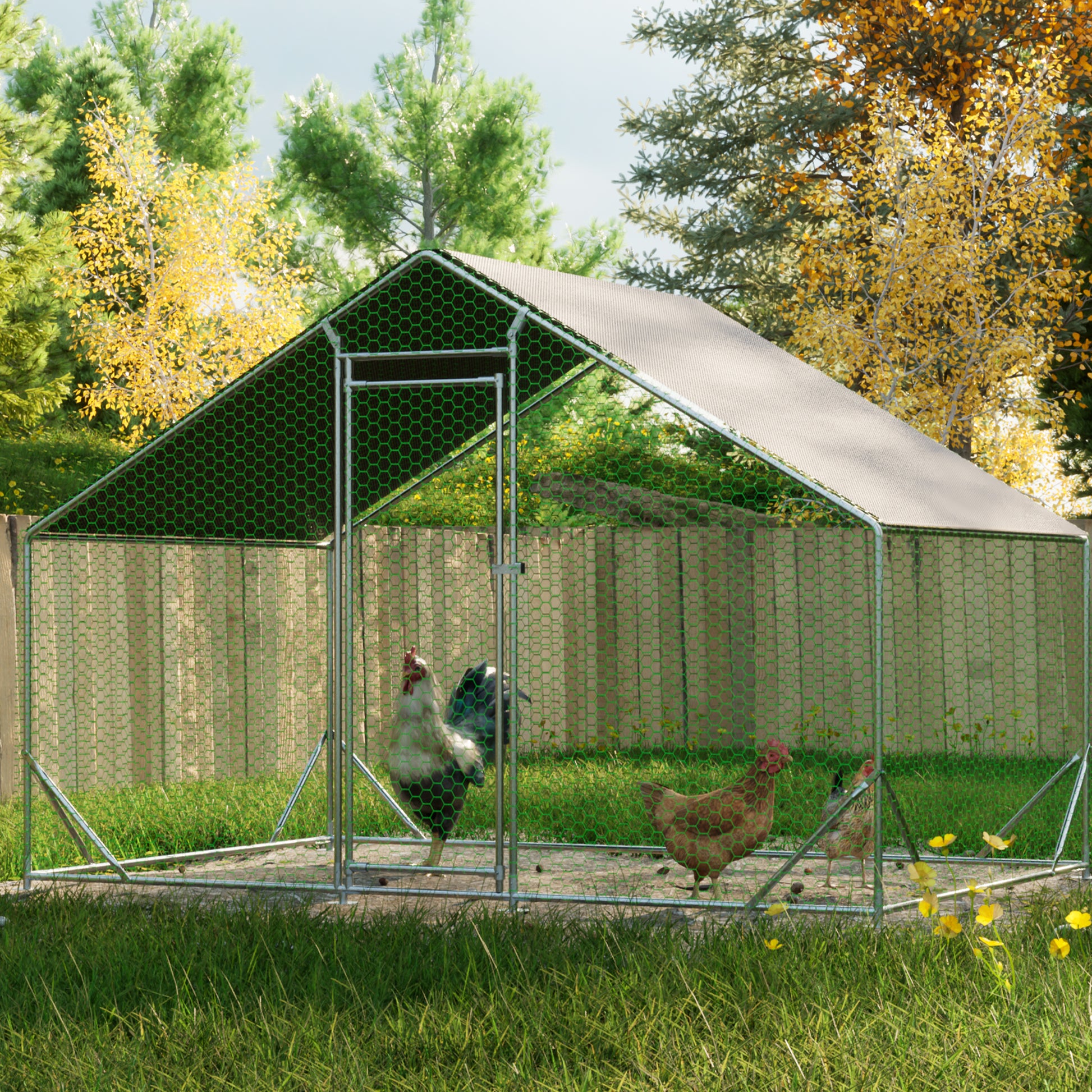 Large Metal Chicken Coop, Walk In Chicken Run,Galvanized Wire Poultry Chicken Hen Pen Cage, Rabbits Duck Cages With Waterproof And Anti Ultraviolet Cover For Outside 10' L X 6.6' W X 6.56' H Silver