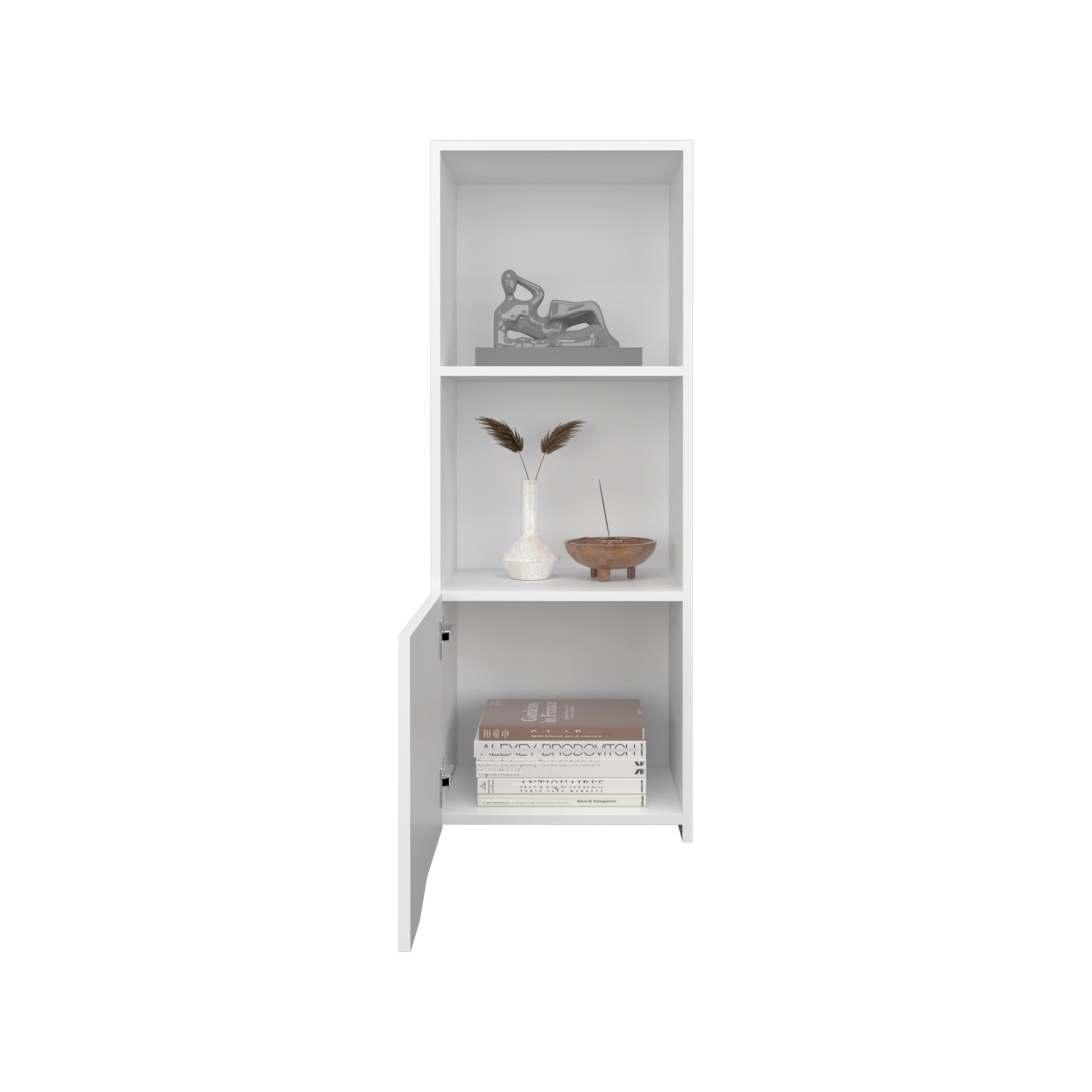 Obregon 43" Tall One Door Wall Cabinet With Two Open Shelves, Medicine Cabinet White 1 3 Bathroom Wall Mounted Modern Particle Board