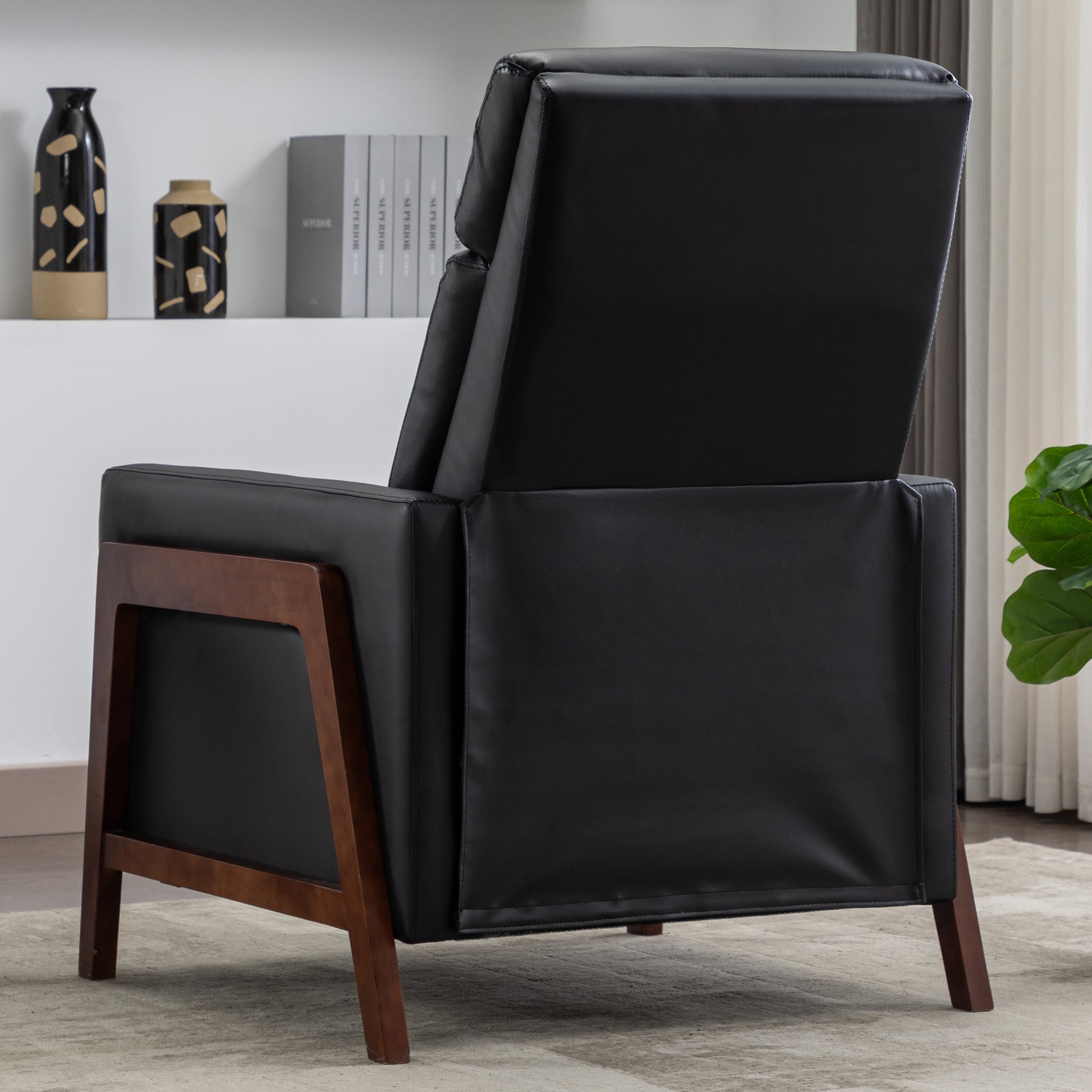 Wood Framed Pu Leather Recliner Chair Adjustable Home Theater Seating With Thick Seat Cushion And Backrest Modern Living Room Recliners, Black Old Sku:Pp289527Aab Black Pu Pu
