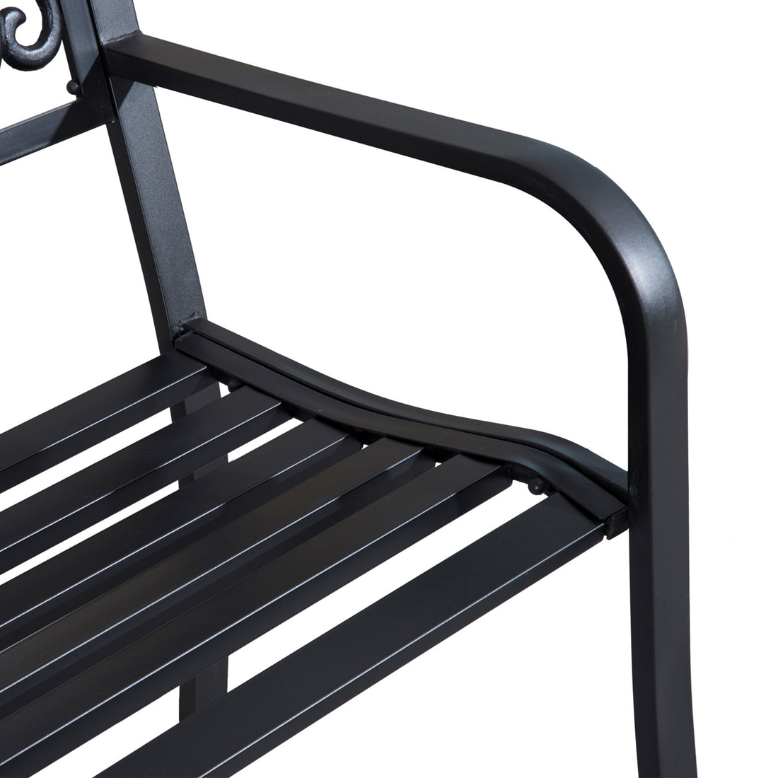 Outsunny 50" Outdoor Bench, Metal Garden Bench With Floral Pattern Backrest, Porch Bench With Slatted Seat For Park, Yard, Lawn, Black Black Iron