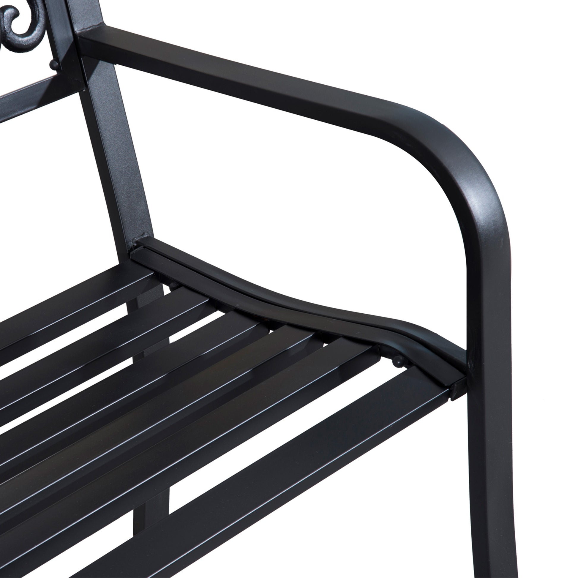 Outsunny 50" Outdoor Bench, Metal Garden Bench With Floral Pattern Backrest, Porch Bench With Slatted Seat For Park, Yard, Lawn, Black Black Iron