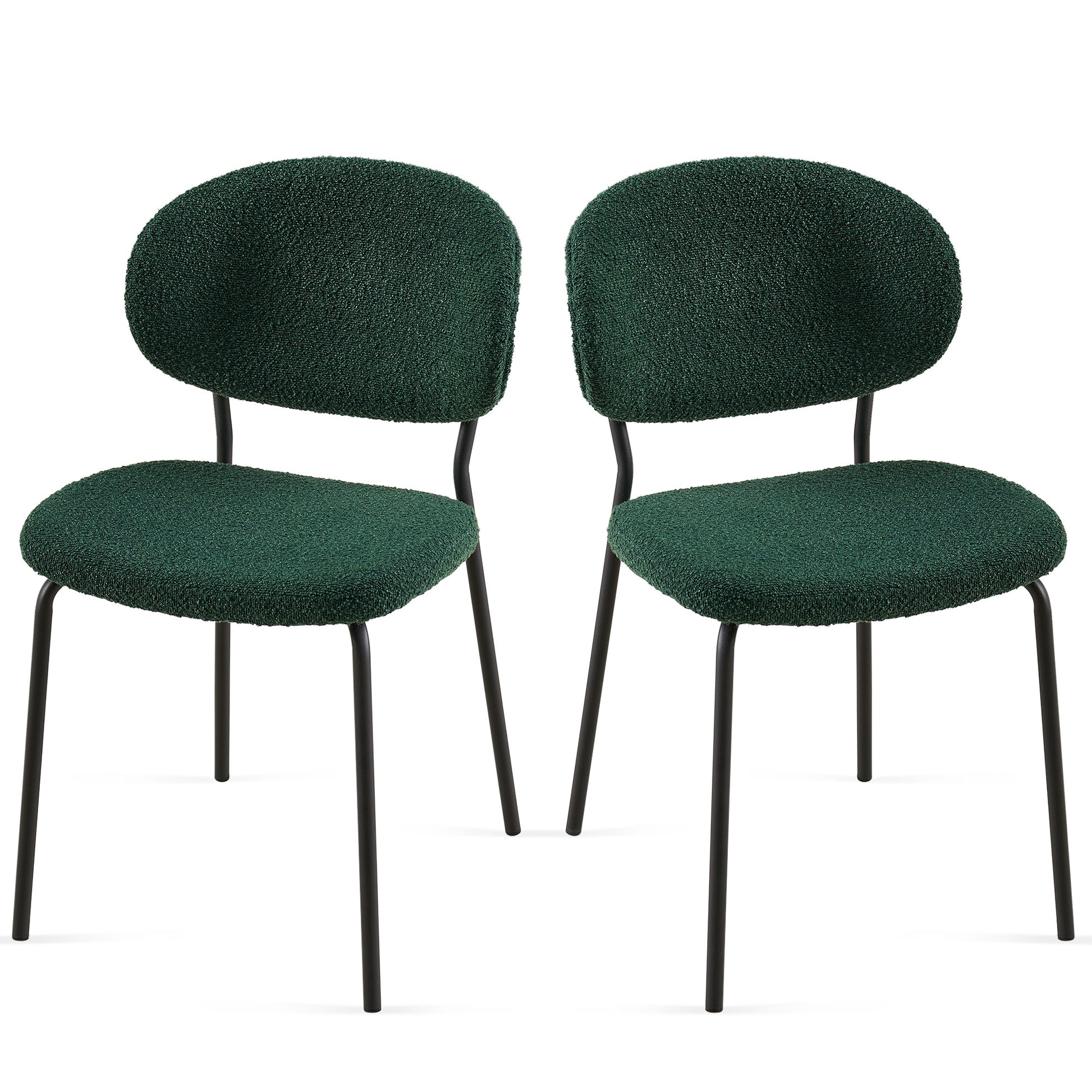 Dark Green Boucle Fabric Dining Chairs Set Of 2,Dining Chairs With Metal Legs For Dining Room, Kitchen, Living Room Metal Plaid Dark Green Dining Room Powder Coated Foam Dry Clean Modern Dining Chairs Solid Back Set Of 2 Foam Boucle