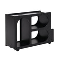 Mobile End Table With Lockable Wheels, Narrow Coffee Table With 5Mm Thick Fluted Tempered Glass, Modern Nightstand With Golden Round Rod, Living Room, Black, 31.5''W X11.8''D X 23.1''H Black Primary Living Space Mdf