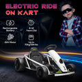 Aosom 24V 8.1 Mph Electric Go Kart, Drifting Car Battery Powered Ride On Toy Outdoor With Slow Start, Music, Horn Honking And Safety Belt, For 8 12 Years Old, White White Iron Plastic