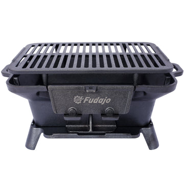Oval Cast Iron Grill Outdoor, Portable Charcoal Grill And Tabletop Cast Iron Set 100% Cast Iron, Enameled, Durable, Small Charcoal Grill, Camping Stove, Hibachi Grill Black Iron
