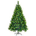 6Ft Grass Green Christmas Tree, Large Branches Pine Tree, Pre Lit Set With Tree & Garland & Wreath, Artificial Christmas With Pine Cones, Hinged Xmas Treefor Holiday Party Ofiice Home Green Polyethylene,Pvc