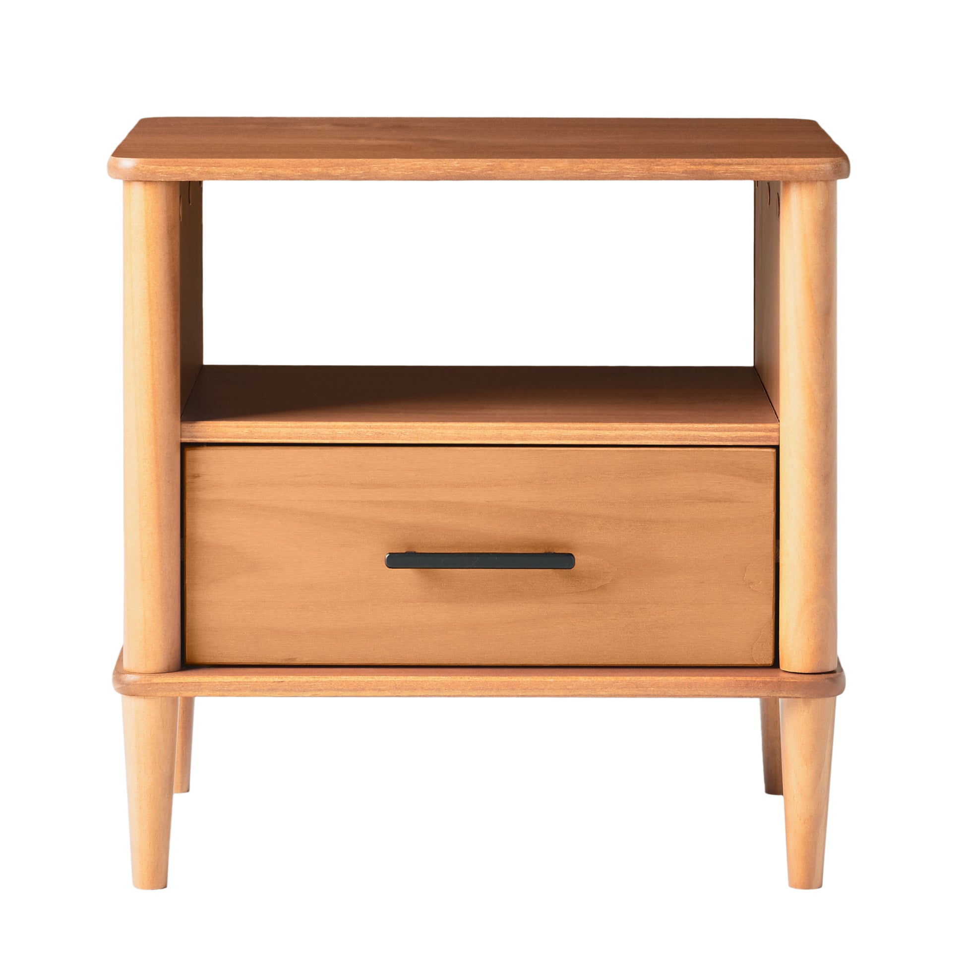 Transitional Solid Wood Spindle Nightstand Caramel Caramel Metal Pine