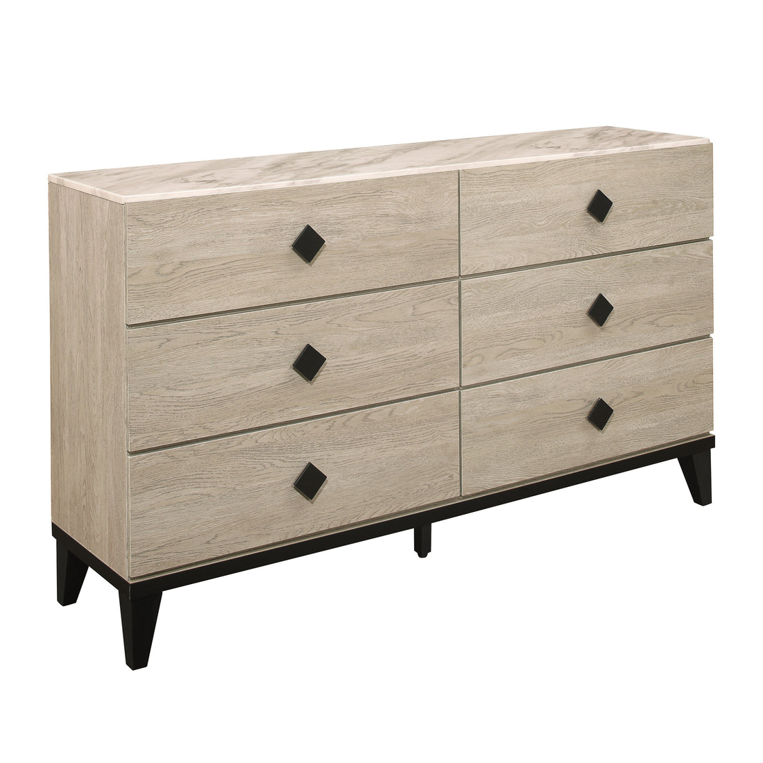 Modern Design Bedroom Furniture 1Pc Cream Finish And Black 6 Drawers Beautiful Dresser With Faux Marble Top Black,Cream Modern Wood