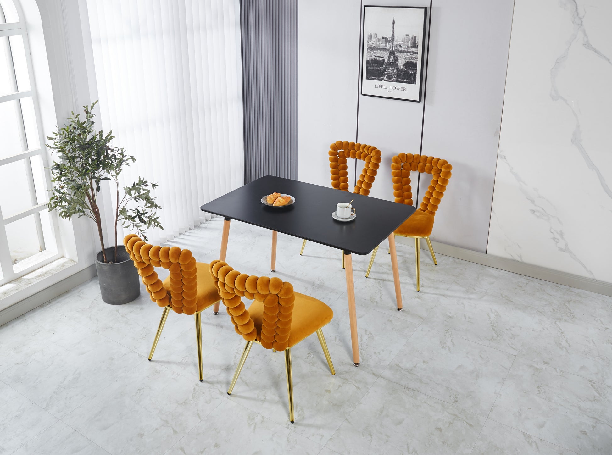 Orange And Gold Modern Chair Set Of 2 With Iron Tube Legs, Soft Cushions And Comfortable Backrest, Suitable For Dining Room, Living Room, Cafe,Hairball Back Orange Fabric