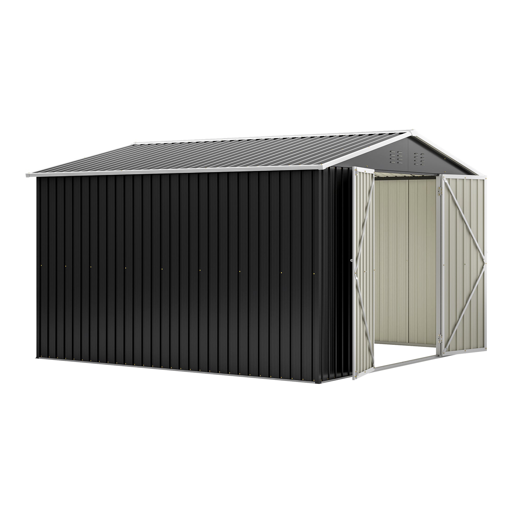 Outdoor Storage Shed 10X10 Ft, Utility Metal Tool Storage With Lockable Doors And Updated Frame Structure, Large Metal Garden Shed For Backyard, Patio Lawn, Black Black Metal