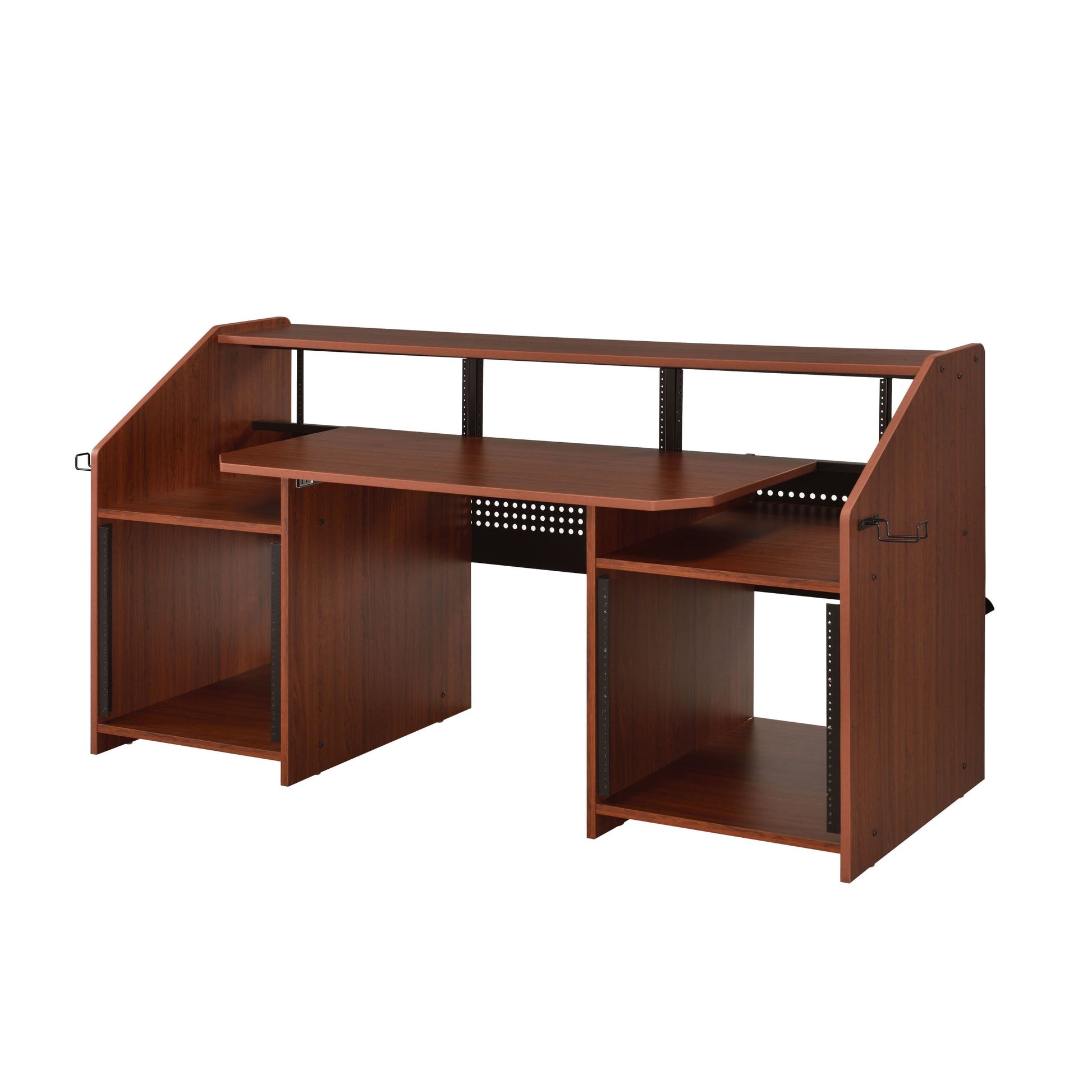 Cherry Music Desk With Earphone Rack Cherry Keyboard Tray Computer Desk Office Freestanding Rectangular Shelves Wood Metal Sled