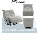 Talmon Glider Recliner W Swivel, Oyster Chenille Lv03071 Gray Upholstered