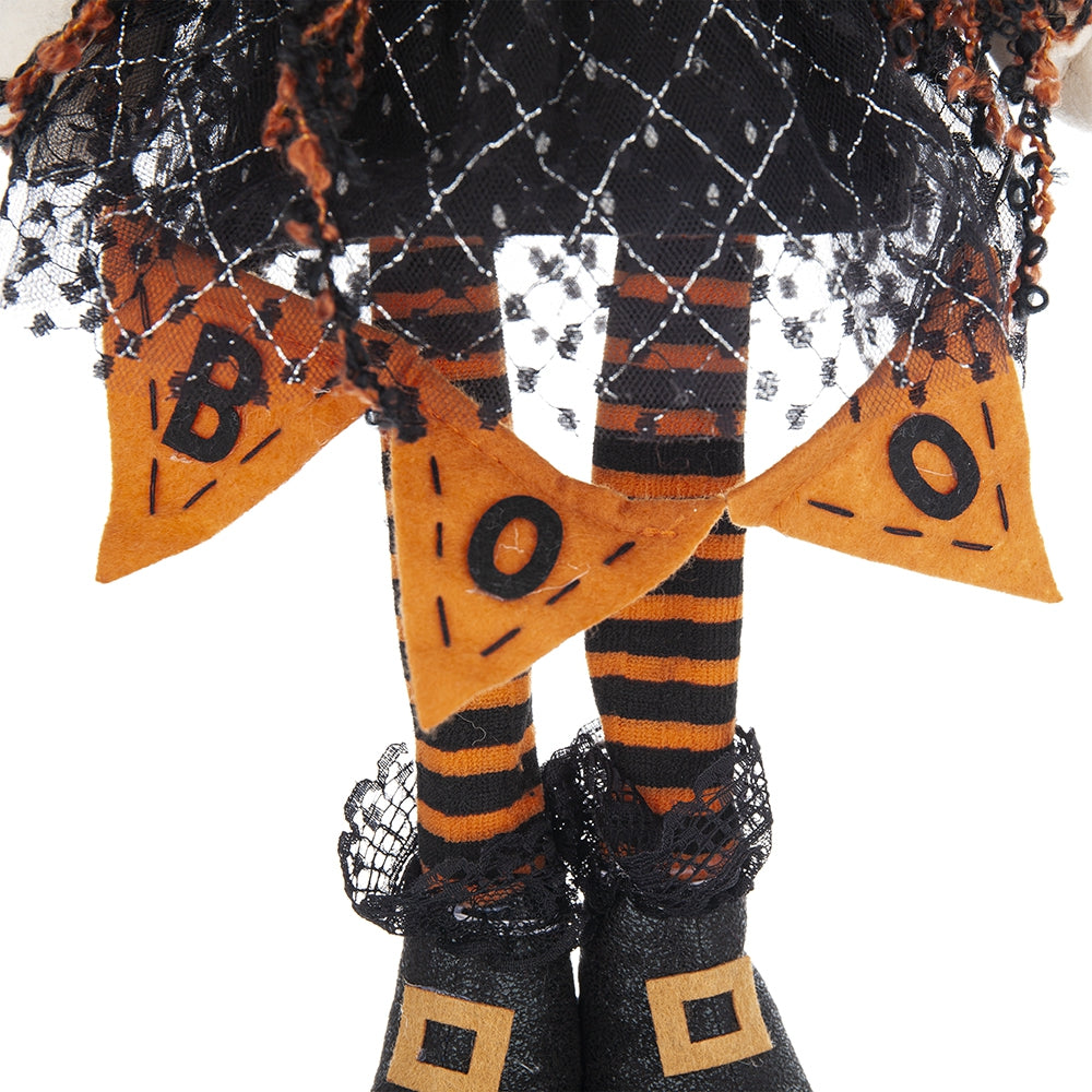 8.3X5X24" Fabric Standing Gnome W Orange Banner & Spring Body, For Halloween Decor Black,Orange,White Polyester