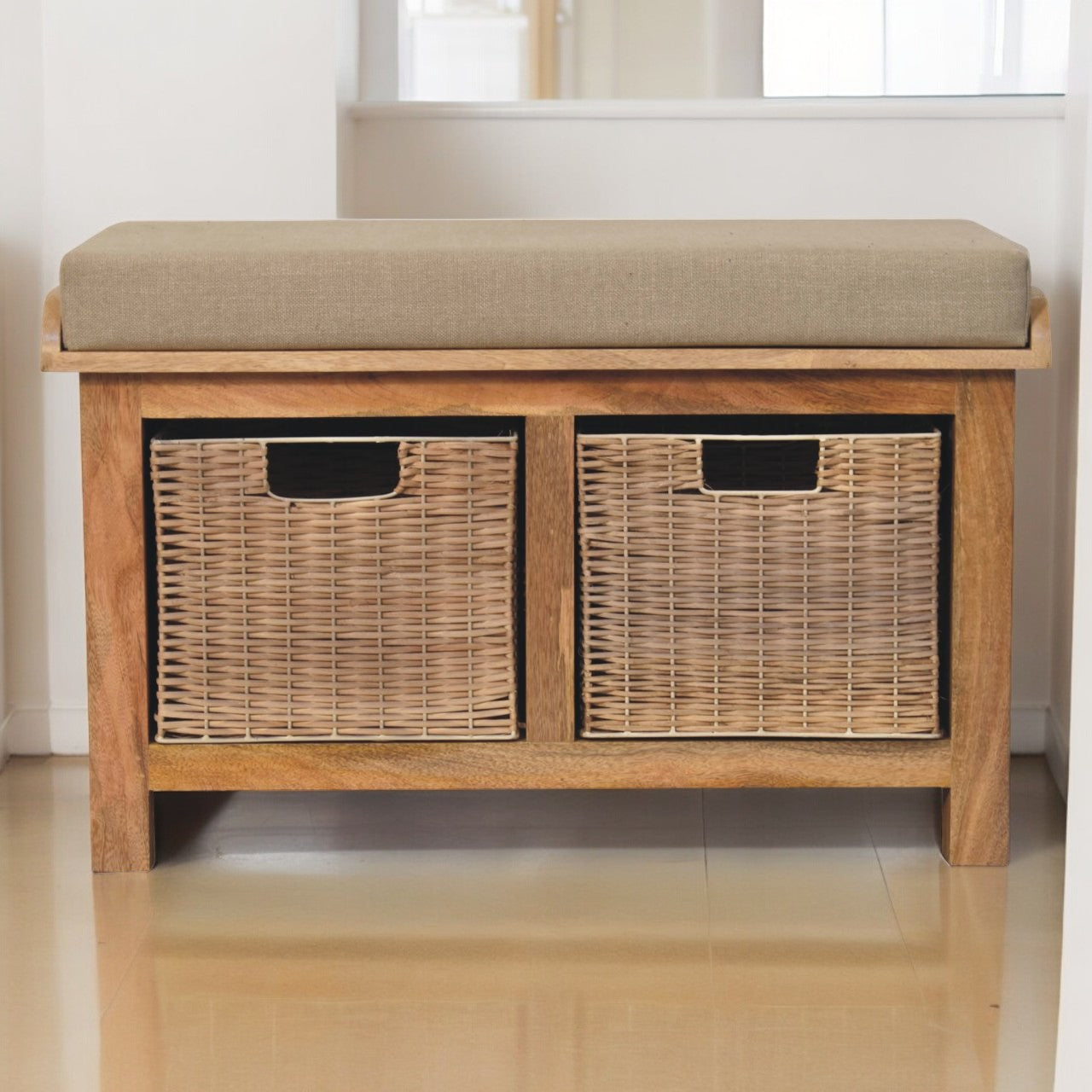 Solid Wood Rattan Basket Linen Bench Brown Light Brown Vanity Stools Cotton Or Cotton Blend Rectangular Grey Modern Mango Internal Storage Solid Wood