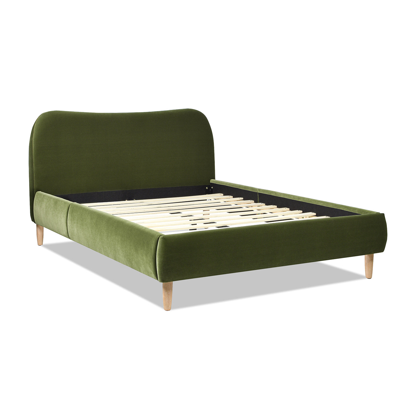 Roman Curved Headboard Upholstered Platform Bed, Queen, Olive Green Performance Velvet Box Spring Not Required Queen Olive Green Wood Foam Velvet Velvet