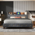 Gray Full Bed With Elegant Gold Metal Buttons, Built In Usb Ports, Phone Storage Pocket, And Spacious Headboard Shelving Sturdy Frame Supports Up To 300 Lbs,Mattress Not Included Box Spring Not Required Full Aqua Grey Abs