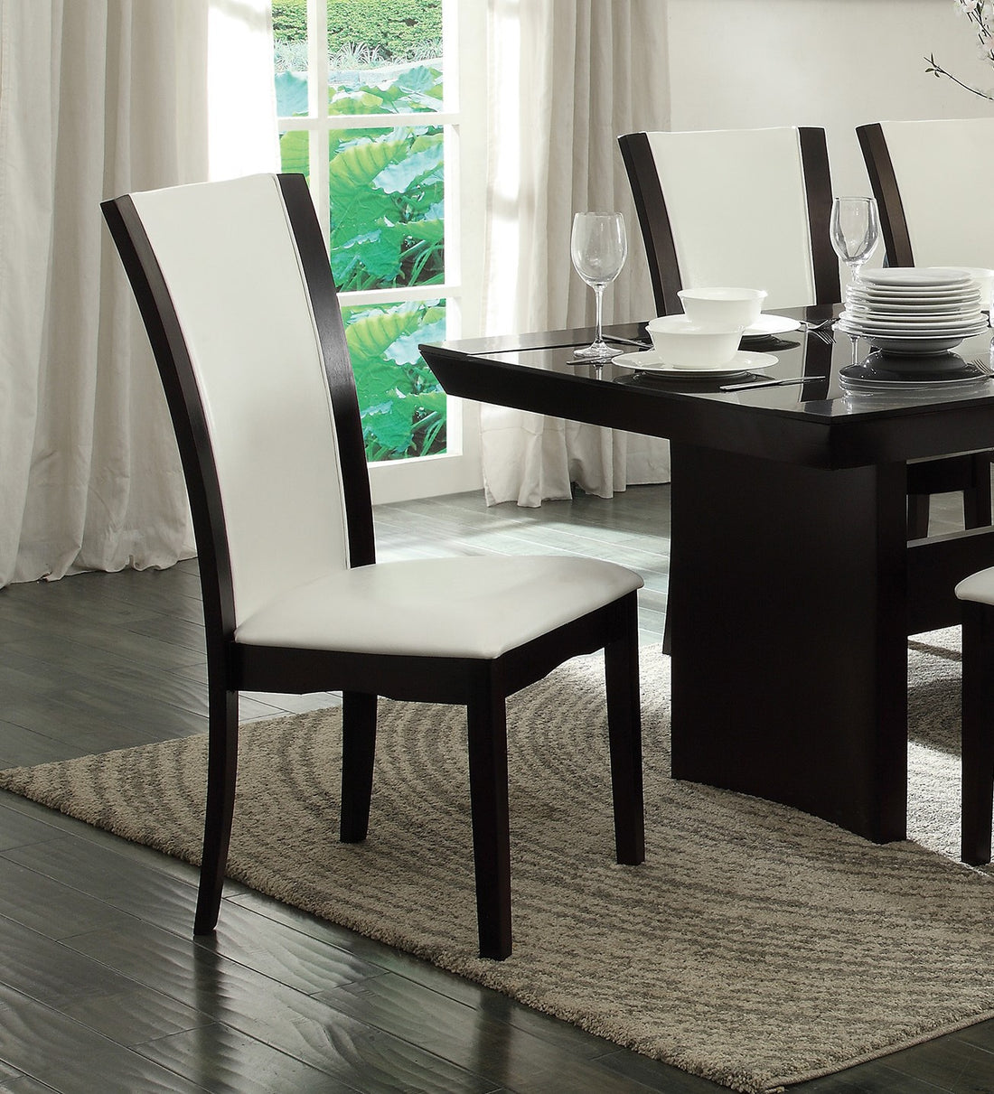 Modern Contemporary Dining Side Chairs Set Of 2 White Faux Leather Upholstered Espresso Finish Hardwood Solid Espresso Dining Room Side Chair Wood