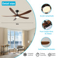 62 Inch Solid Wood With Remote Control With Light Led Modern Dc Dc Motor Indoor Outdoor 5 Blade Ceiling Fan For Patios, Bedrooms And Farmhouses Antique Brown Solid Wood