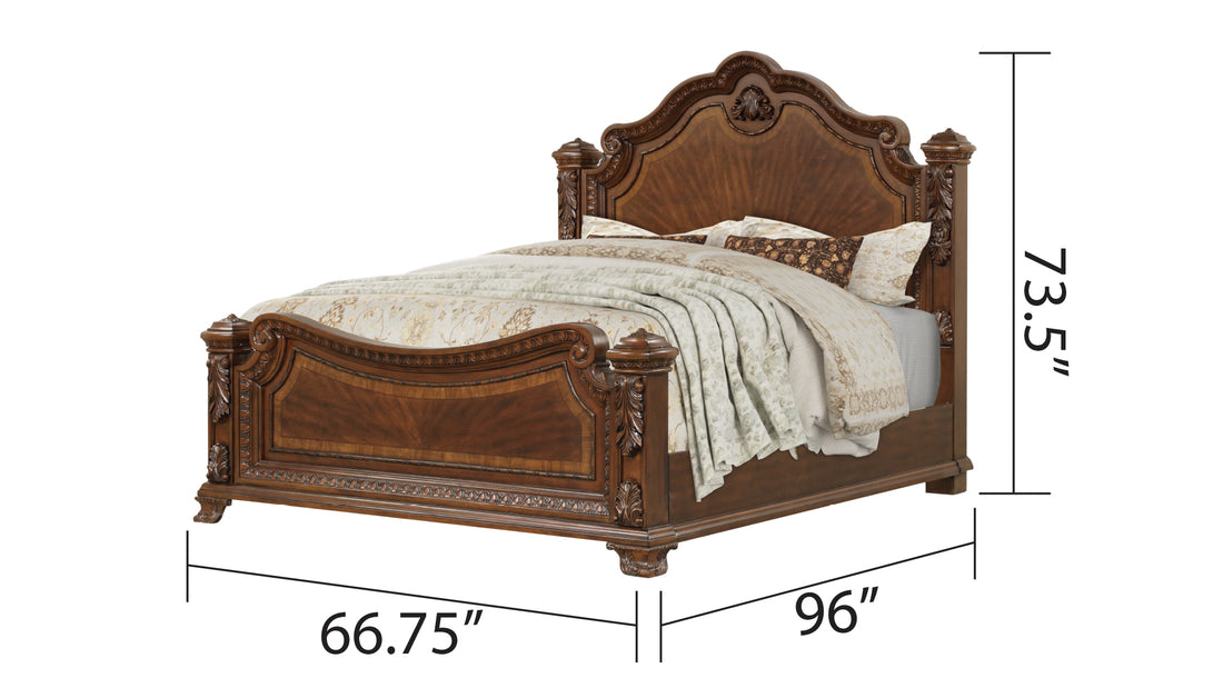 Traditional Style 4 Pc Queen Bedroom Set With Intricate Wood Carvings Made With Wood In Walnut Box Spring Required Queen Walnut Wood 4 Piece Set Bedroom Bed Included,Dresser Included,Mirror Included,Nightstand Included Traditional Solid Wood Mdf Wood