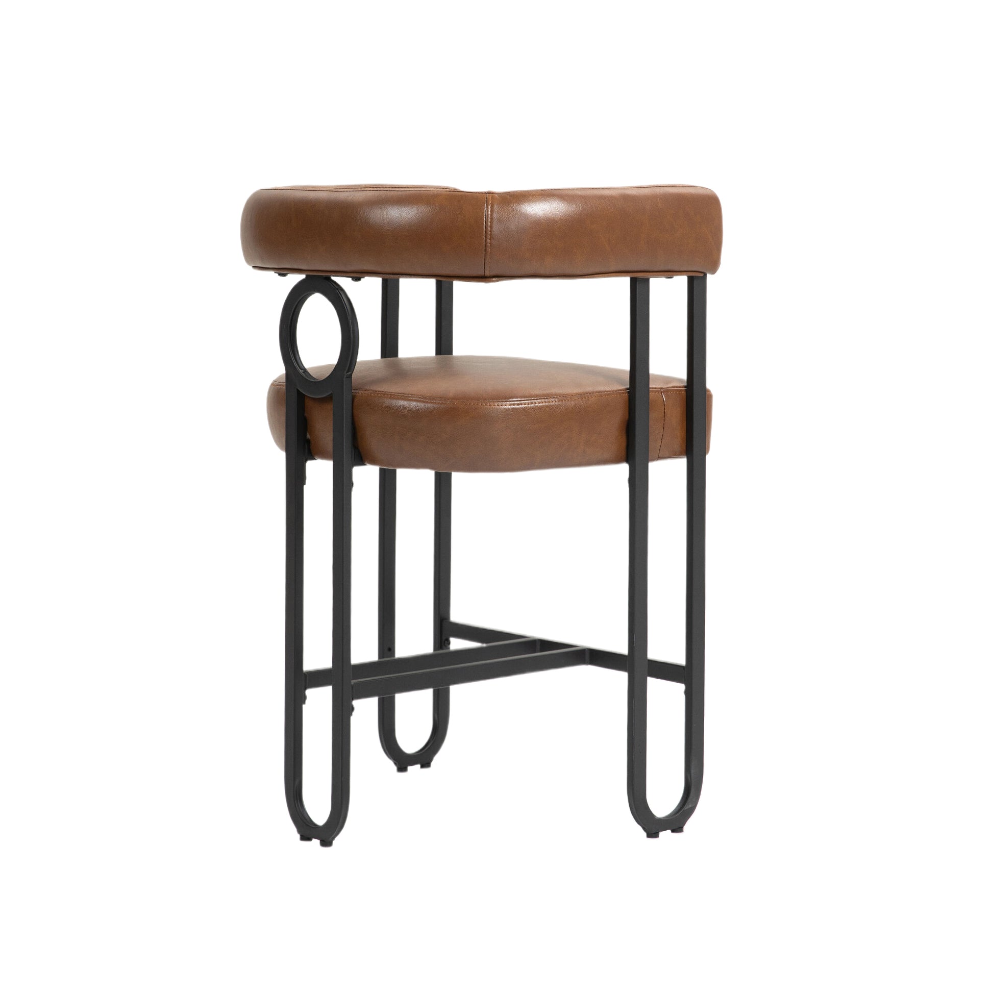 Coolmore Bar Stools Set Of 2, Modern Bar Stool With Back, Black Metal Frames, Upholstered Bar Stools For Kitchen Island, Pub, Club Light Brown Pu Light Brown Foam Pu Leather