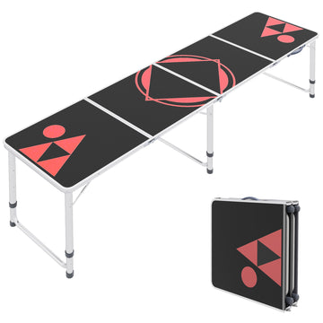 Outsunny 8Ft Portable Beer Pong Table With Adjustable Legs, Folding Camping Table, Aluminum Picnic Table, For Party, Travel, Bbq, Beach, Black And Red Black Red Aluminum