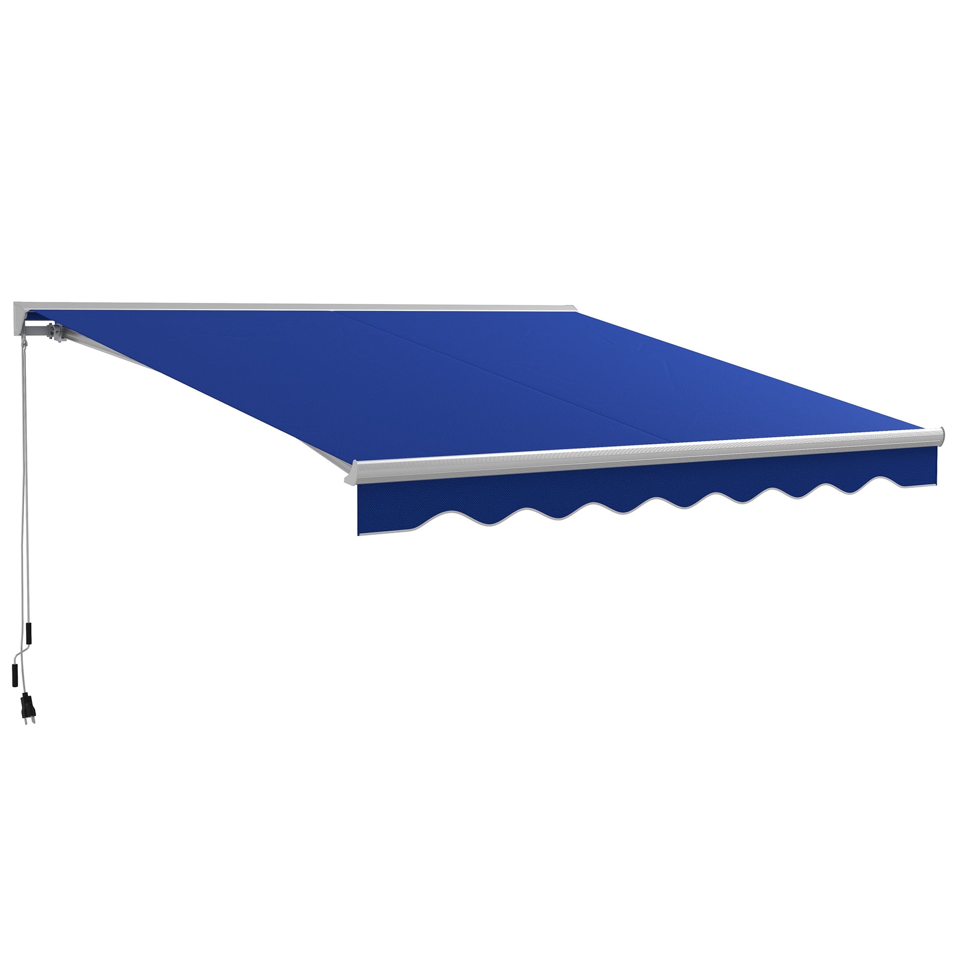 Outsunny 13' X 10' Electric Awning With Led Lights, Retractable Awning, Uv40 Sun Shade Shelter With Remote Controller And Crank Handle For Deck, Balcony, Yard, Blue Blue Aluminum