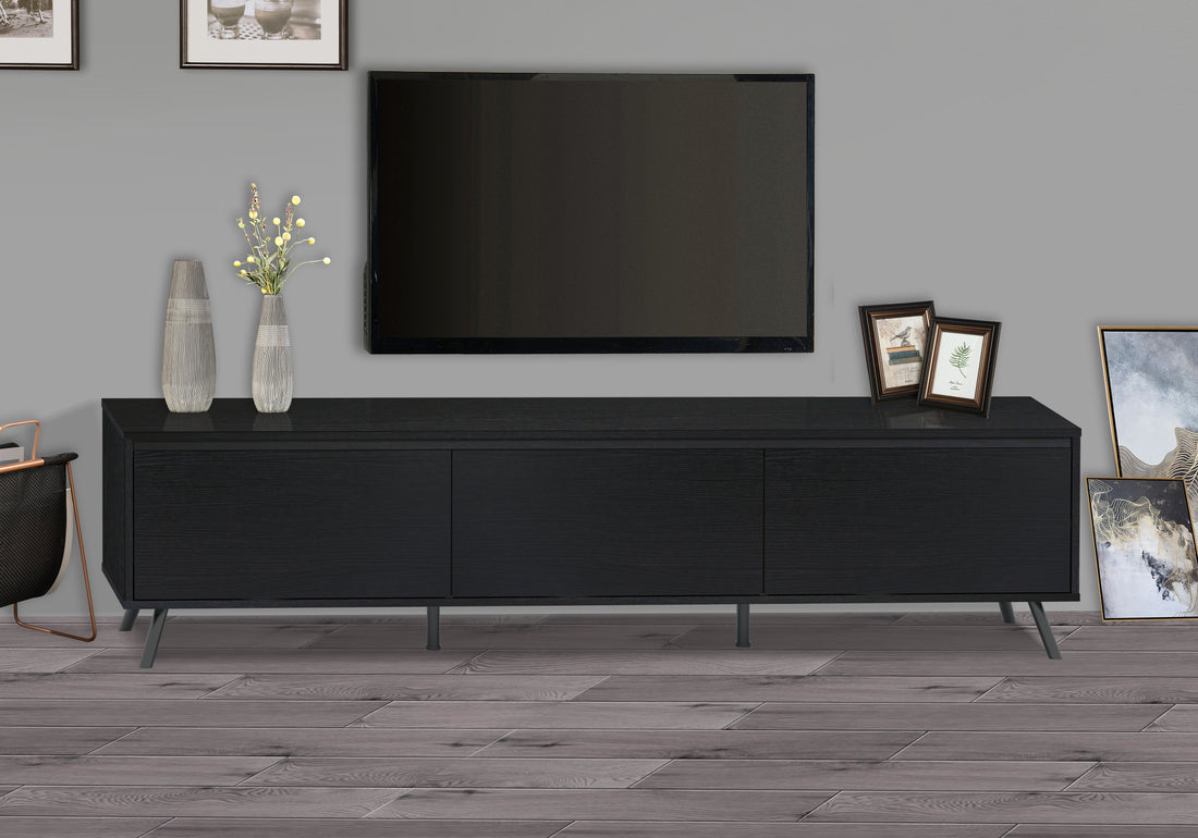 71" Tv Stand With 3 Door Black Oak Modern Media Console Sleek Tv Stand With Adjustable Support Legs And Cable Management Black 70 79 Inches Solid Wood