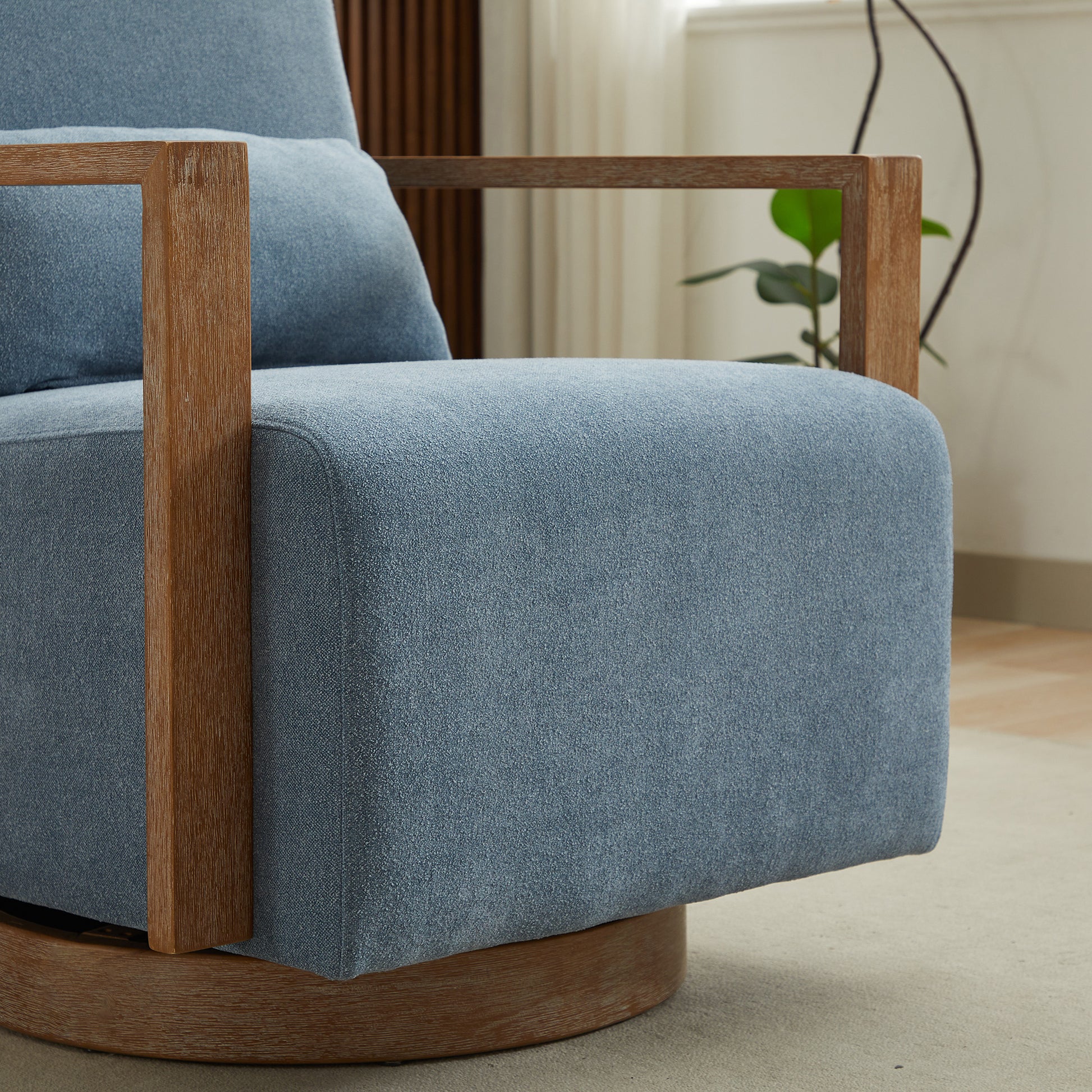 30.3"W Swivel Modern Upholstered Accent Chair With Solid Wood Armrests And 360 Degree Comfy Lounge Reading Chair, Side Armchair For Hotel, Bedroom, Living Room, Office, And Nursery Room.Pale Blue Blue Linen Blend