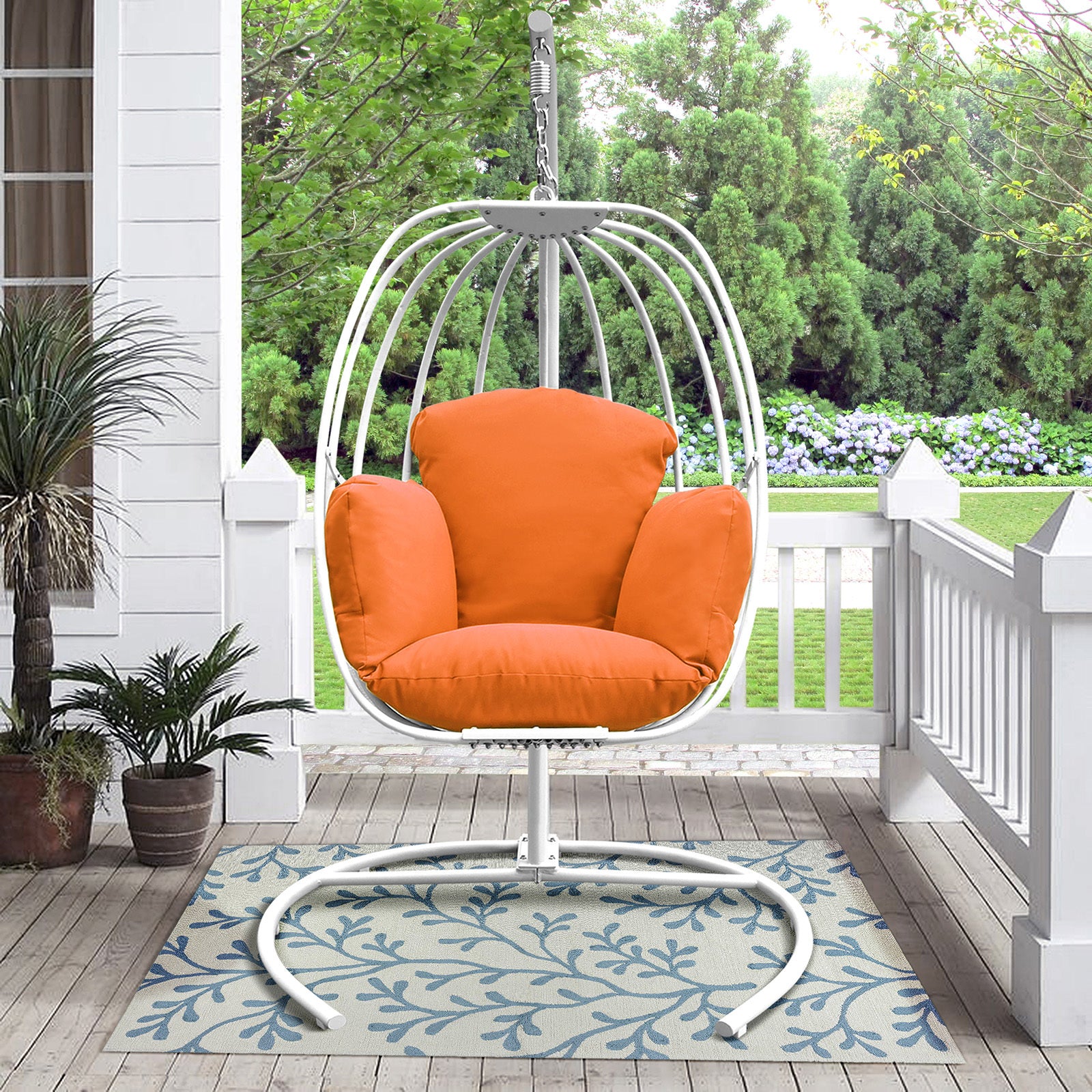 Hanging Egg Chair With Stand, Hammock Swing Chair With Hanging Kit,Orange Orange Rust Resistant Frame Garden & Outdoor Modern Aluminium