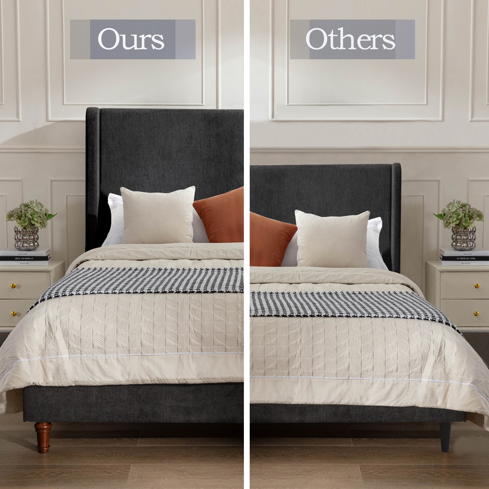 Same As B083P152031 Harper Tall Headboard Upholstered Bed 54" High Headboard Elegant Simplicity No Box Spring Needed Easy Assembly Queen Dark Gray Velvet Box Spring Not Required Queen Dark Gray Metal Brown Bedroom Contemporary Oak Bed Frame Foam Velvet