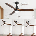 60 Inch With Lights 3 Solid Wood Fan Blade Noiseless Reversible Motor Remote Control Black Metal & Wood