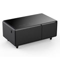Modern Smart Coffee Table With Built In Fridge, Bluetooth Speaker, Wireless Charging, Touch Control Panel, Usb Interface, Outlet Protection, Atmosphere Light, Black Black Built In Outlets Or Usb Primary Living Space Luxury,Modern Freestanding Rectangular
