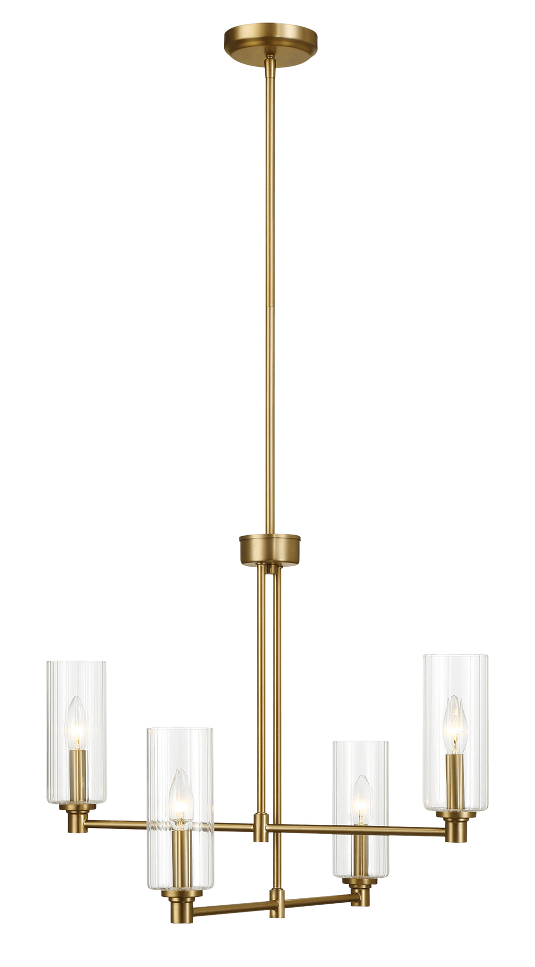 Enigma Four Lights Chandelier With Clear Ribbed Glass Satin Brass Clear,Gold Brass,Glass