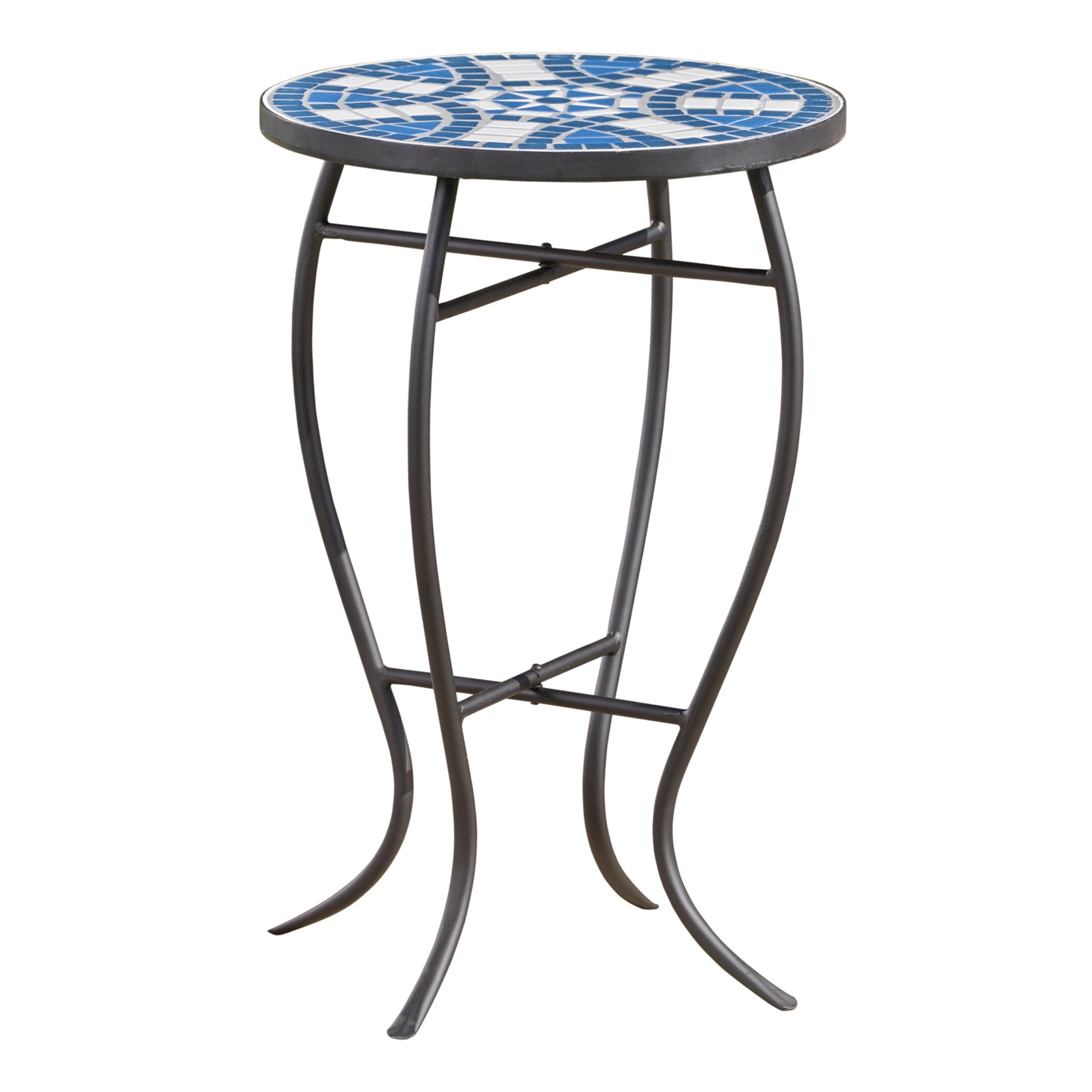 Han End Table White Blue Ceramic Tile Iron