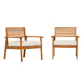 Modern 2 Piece Slat Back Solid Acacia Wood Patio Club Chair Set Brown Brown Wood Acacia Wood