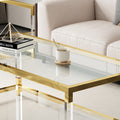 Modern Minimalist Living Room Furniture Set, Stylish Transparent Acrylic Leg Coffee Table, Square Edge Table, Tempered Glass Face Tea Table Combination Gold End Table Golden,Transparent Glass Acrylic