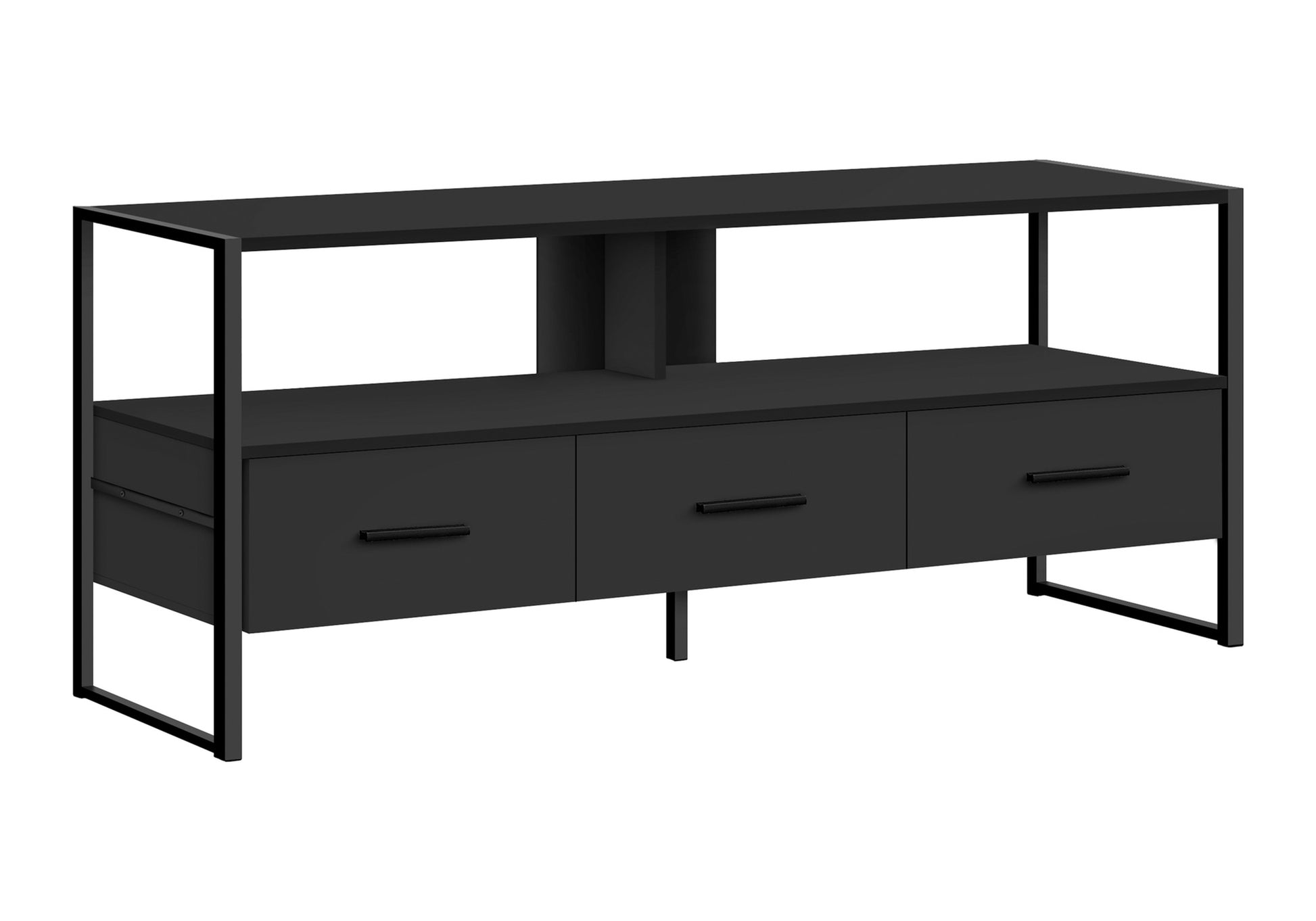 Tv Stand, 48 Inch, Console, Media Entertainment Center, Storage Drawers, Living Room, Bedroom, Black Laminate, Black Metal, Contemporary, Modern Black 80 89 Inches Particle Board