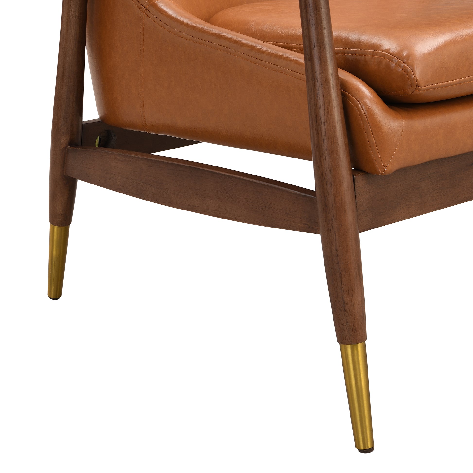 Amber Faux Leather Modern Lounge Chair Brown Pu Leather,Solid Wood