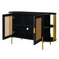 2 Door Elegant Curved Dining Cabinet With Gold Trim And Woven Rattan Doors For Dining Room Black Black Particle Board